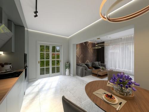 Кухня - гостиная в частном доме для семьи. 02