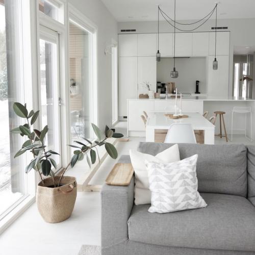 Серый цвет, дерево и растения: классический современный интерьер в скандинавском стиле. 07