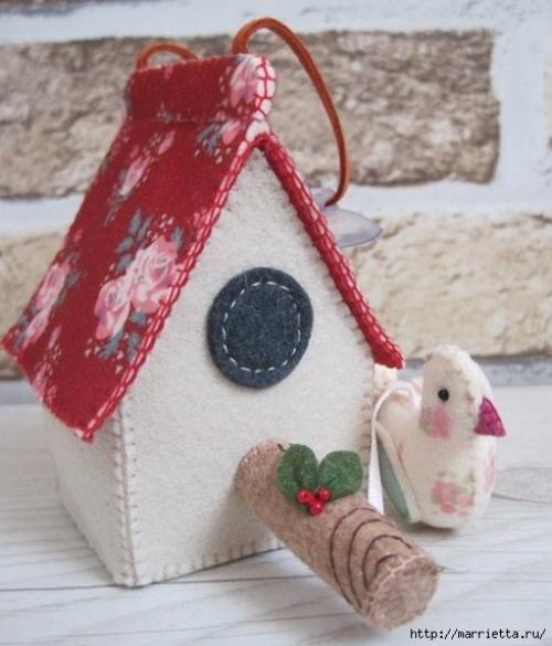 Скворечник с птичкой из фетра. 09