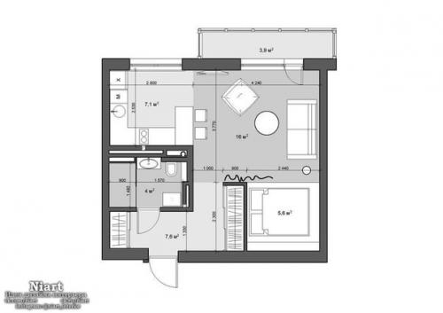 Интерьер и планировка квартиры - студии 40, 3 кв. 09