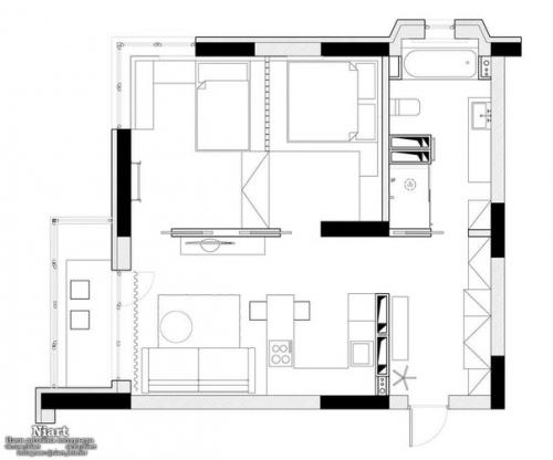 Дизайн маленькой трехкомнатной квартиры 56 кв. 09