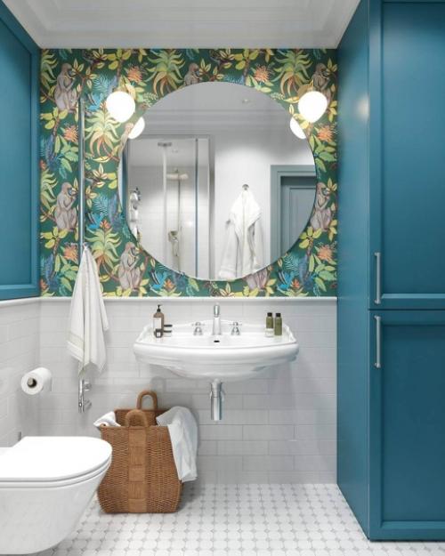 Необычная ванная комната в морском цвете. 01