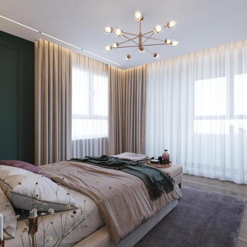 Гуси - гуси.  (Сейчас они в топе) полетели в интерьер спальни в модном зеленом и серо - бежевом цвете. 05