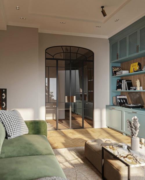 Гостиная, где каждый элемент рассказывает свою уникальную историю, создавая гармоничное пространство для жизни и отдыха. 02