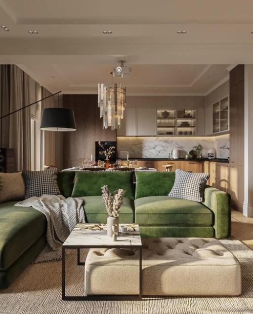 Гостиная, где каждый элемент рассказывает свою уникальную историю, создавая гармоничное пространство для жизни и отдыха. 01