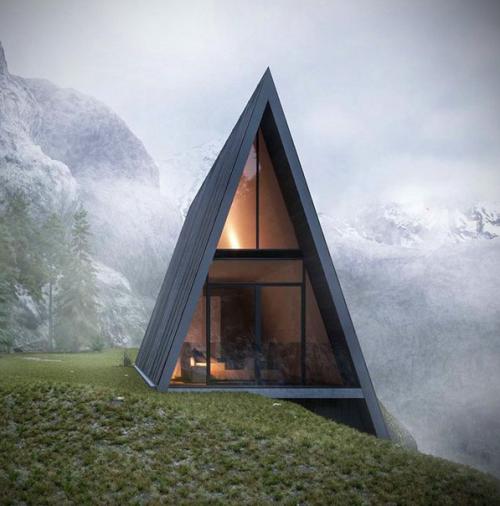 Маленький воображаемый дом Triangle Cliff House на воображаемом утесе. 01