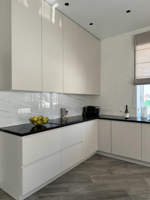 Монохромная кухня в загородном доме максимально. 01