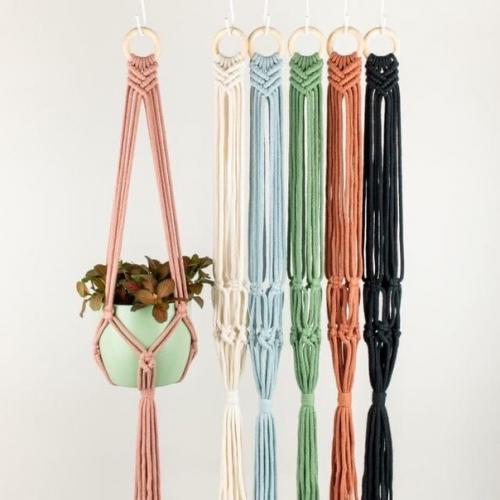 Плетёный декоративный держатель для кашпо или под цветочный горшок из 100% натурального хлопка или синтетического шнура. 02