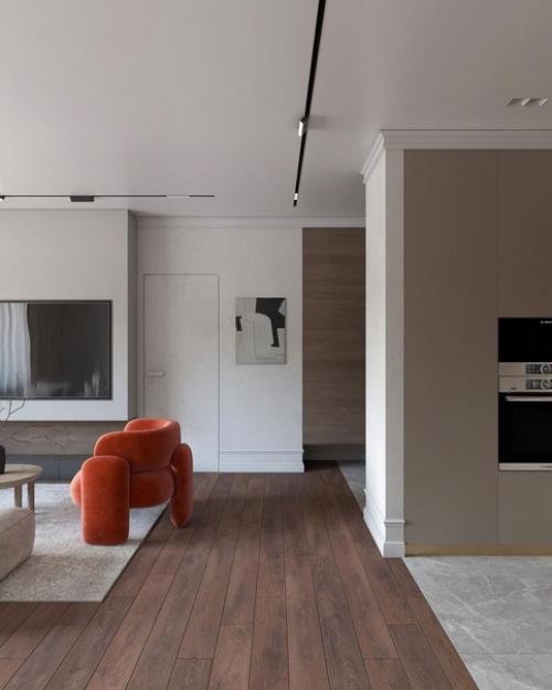 Эстетичный интерьер небольшой кухни - гостиной от дизайнера. 05