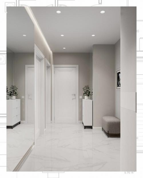 Дизайн интерьера двухкомнатной квартиры Современная Квартира в Серых Тонах. 07