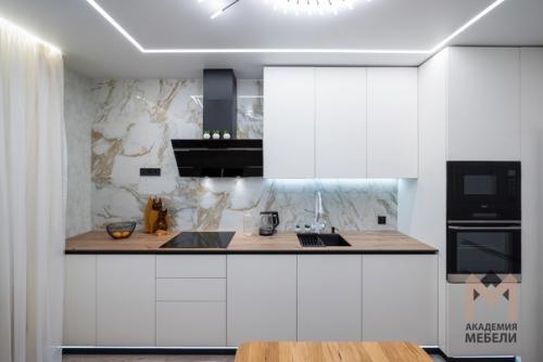 Для изготовления мы использовали сочетание корпуса ЛДСП ламарти в оттенке Белый и фасадов МДФ пастель сливки. 01