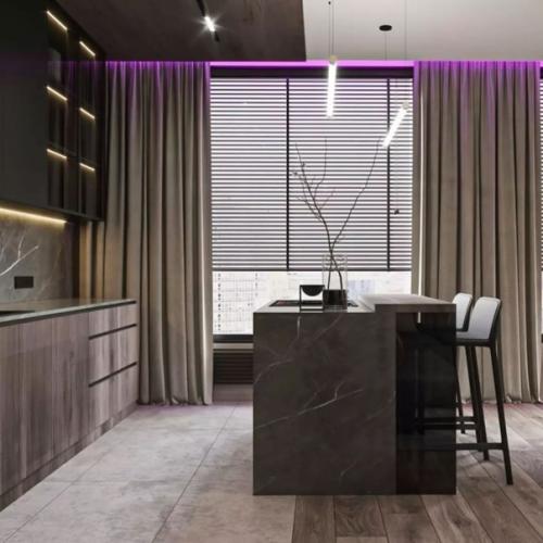 - современная просторная кухня - гостиная со столовои зонои площадью 30 кв. 04