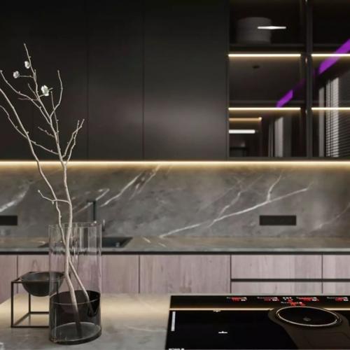 - современная просторная кухня - гостиная со столовои зонои площадью 30 кв. 03