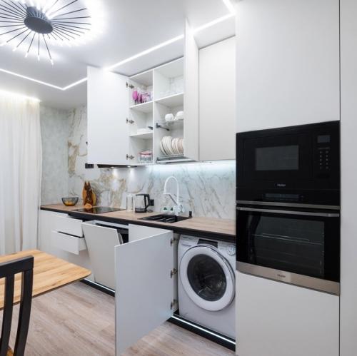 Для изготовления мы использовали сочетание корпуса ЛДСП ламарти в оттенке Белый и фасадов МДФ пастель сливки. 02