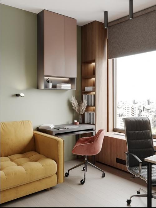 Открытая кухня - гостиная дополнена отдельной спальней и кабинетом с полноценной удобной зоной для удаленной работы (72 кв. 06