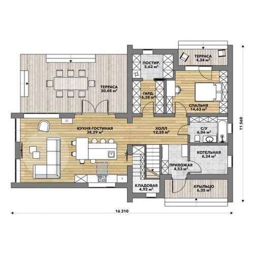 Индивидуальный проект Дом в Жёдочи общая площадь 204 м 2. 01