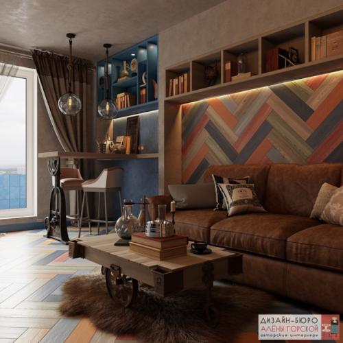 Гостиная и кухня проекта сочный лофт. 06