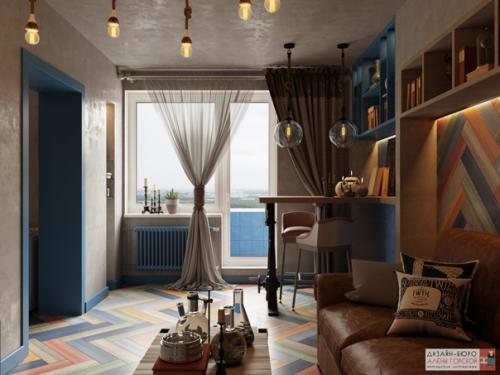 Гостиная и кухня проекта сочный лофт. 03