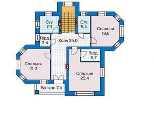Эскиз проект двухэтажного дома с уютным интерьером. 02