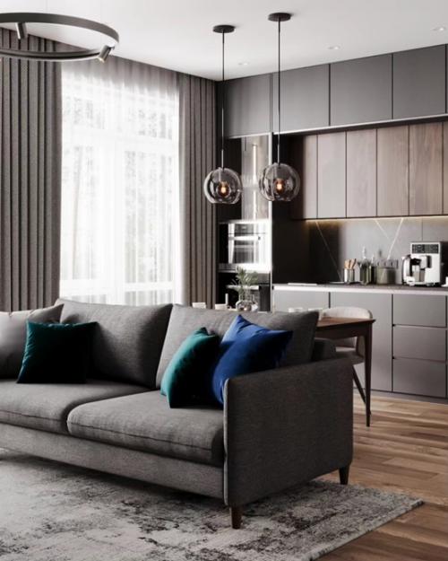 Завершила проектирование двухэтажного таунхауса получился сдержанный интерьер с глубокими изумрудными акцентами. 03