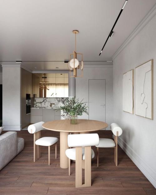 Эстетичный интерьер небольшой кухни - гостиной от дизайнера. 03