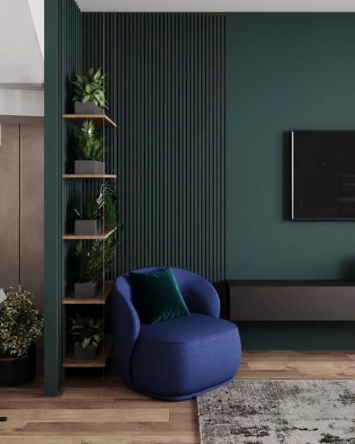 Завершила проектирование двухэтажного таунхауса получился сдержанный интерьер с глубокими изумрудными акцентами. 01