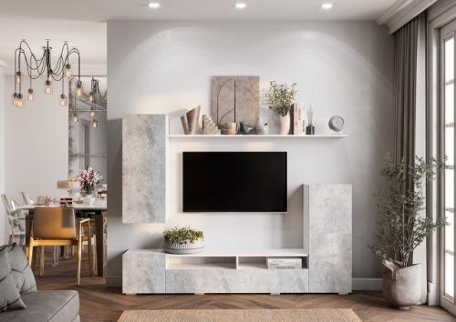 Стенка в гостиную диаманд, белый/цемент за 7290 р! 02