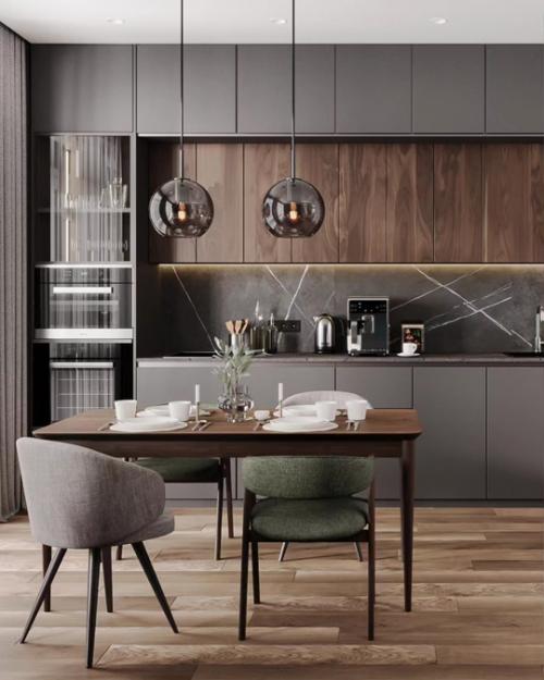 Завершила проектирование двухэтажного таунхауса получился сдержанный интерьер с глубокими изумрудными акцентами. 02