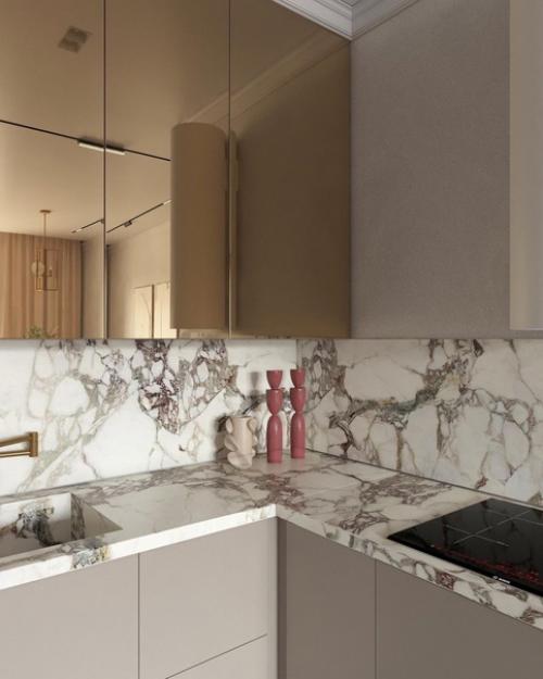 Эстетичный интерьер небольшой кухни - гостиной от дизайнера. 04