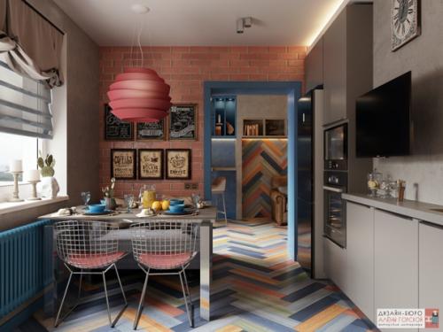 Гостиная и кухня проекта сочный лофт. 01