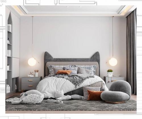 Светлый интерьер уютной спальни. 02