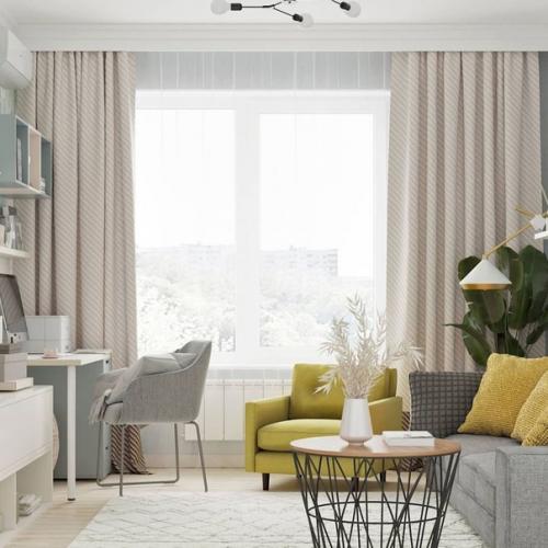 Серый стеллаж, белоснежные полки, деревянный журнальный стол. 01