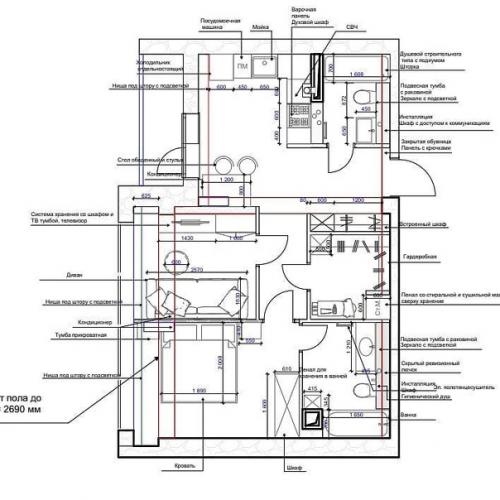 Интересный интерьер небольшой квартиры с планом на последней фотографии. 09