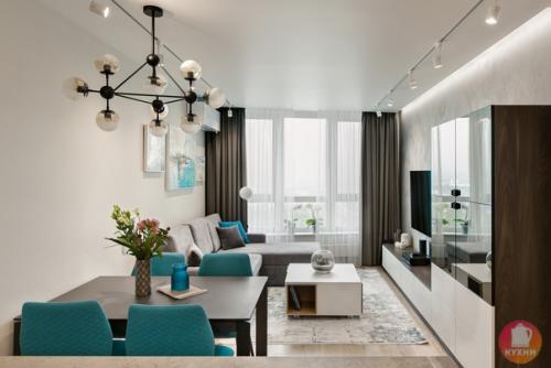 Интерьер кухни - гостиной в современном стиле в квартире площадью 70 кв. 02