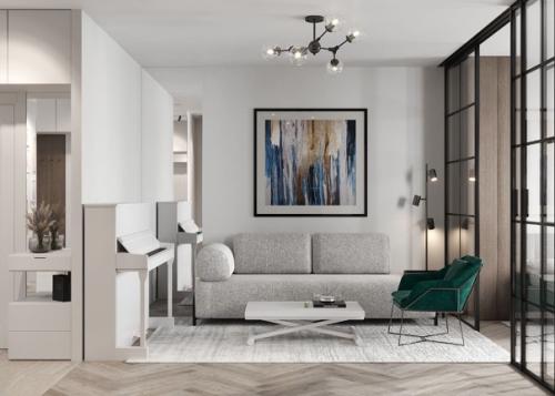 Гостиная в минималистично стиле, базовый интерьер для семьи 50+. 03