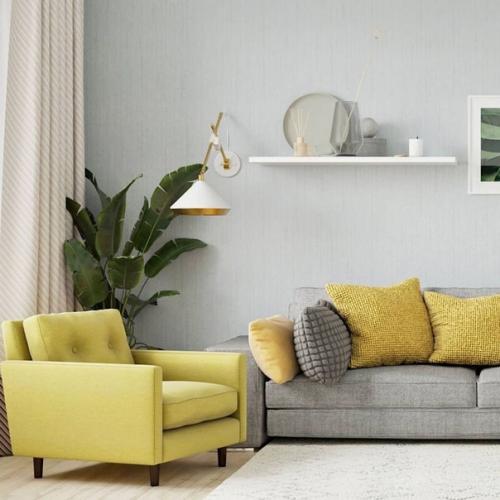 Серый стеллаж, белоснежные полки, деревянный журнальный стол. 02