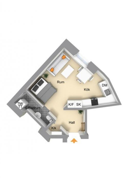 Интерьер квартиры - студии 34 м. 09