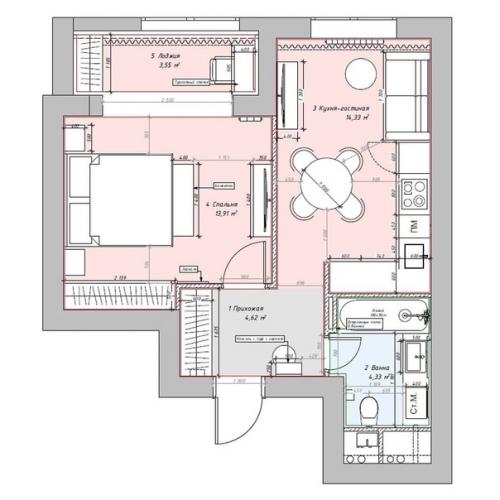 Квартира, площадью 42 кв. 08