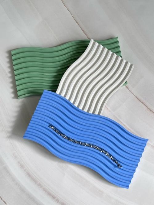 Декоративный поднос Волна и стакан из гипса ручной работы красивый и изящный предмет для вашего интерьера. 03