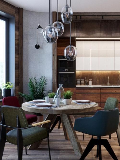 Интерьер кухни - гостиной в брутальном стиле. 03