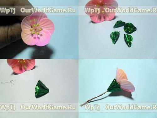 Мастер класс веточка цветущей вишни из пайеток и бусинок. 04