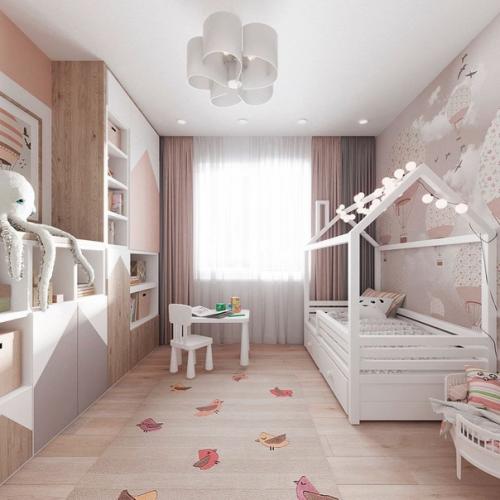 2 х - комнатная квартира с зонирование одной комнаты на гостиную - спальню (18 м. вторая комната - детская. 07