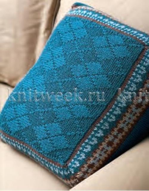 И подушка спицами с жаккардом покрывало. 05