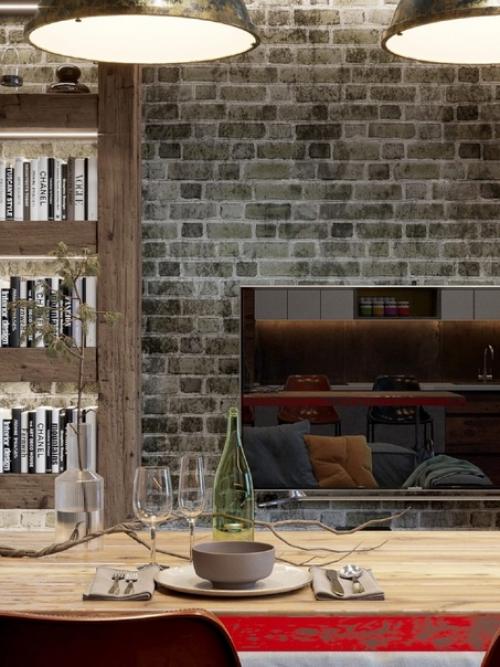 Интерьер кухни - гостиной в брутальном стиле. 06