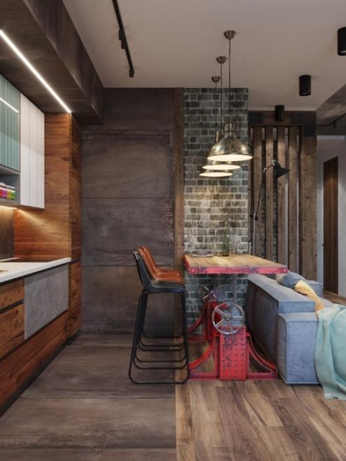 Интерьер кухни - гостиной в брутальном стиле. 05