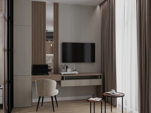 Интерьер квартиры площадью 36, 37 м 2 в ЖК ленинградка, 58 выполнен в современном стиле. 02