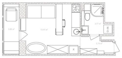 Квартира - студия 20, 5 кв. 08