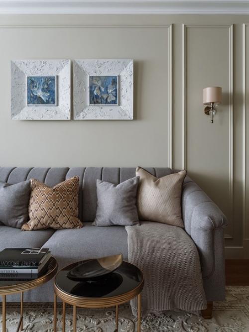 Мятно - зеленая кухня и нейтральная гостиная. 07