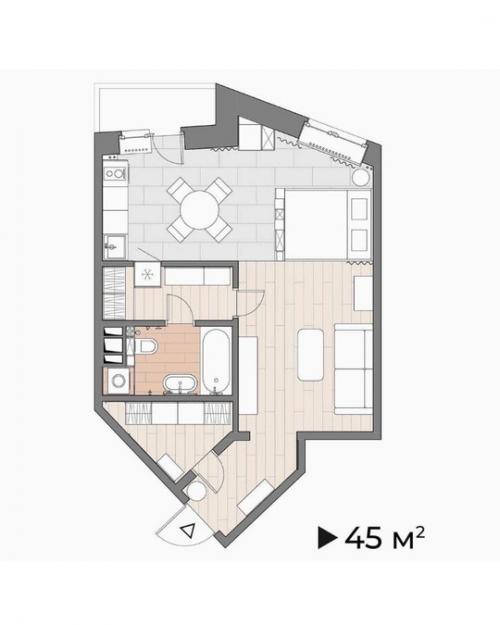 Светлая стильная квартира общей площадью 45 кв. 09