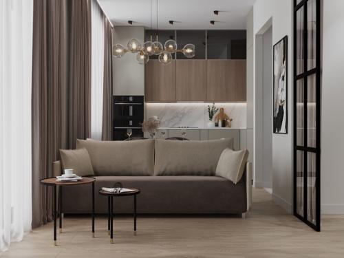 Интерьер квартиры площадью 36, 37 м 2 в ЖК ленинградка, 58 выполнен в современном стиле. 03